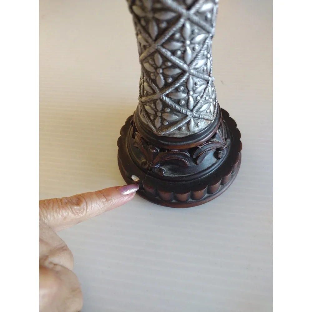 Small White w/Brown Flowers Candle Lamp On Candle‎ Holder Base Antique Look 9